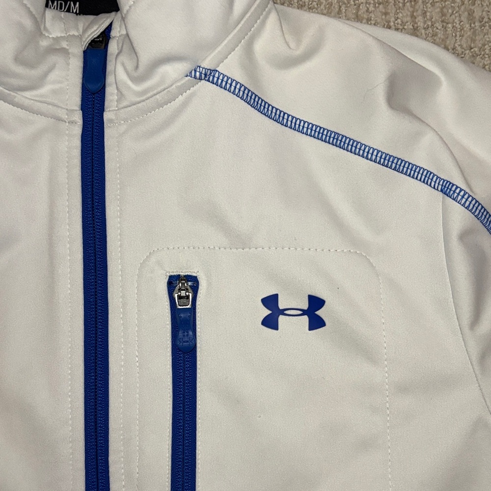 Under Armour Men's White and Blue 3/4 zip Performance Jacket - Picture 3 of 6